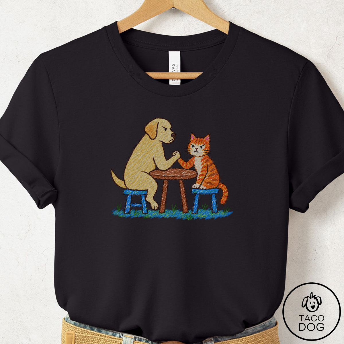 Labrador Retriever Arm Wrestling T-Shirt Black Taco-Dog