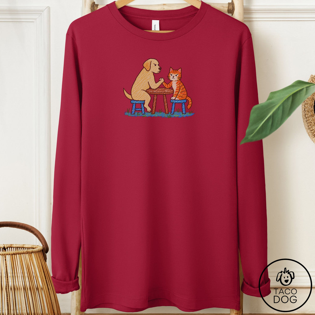 Labrador Retriever Arm Wrestling Long Sleeve Tee Cardinal Taco-Dog