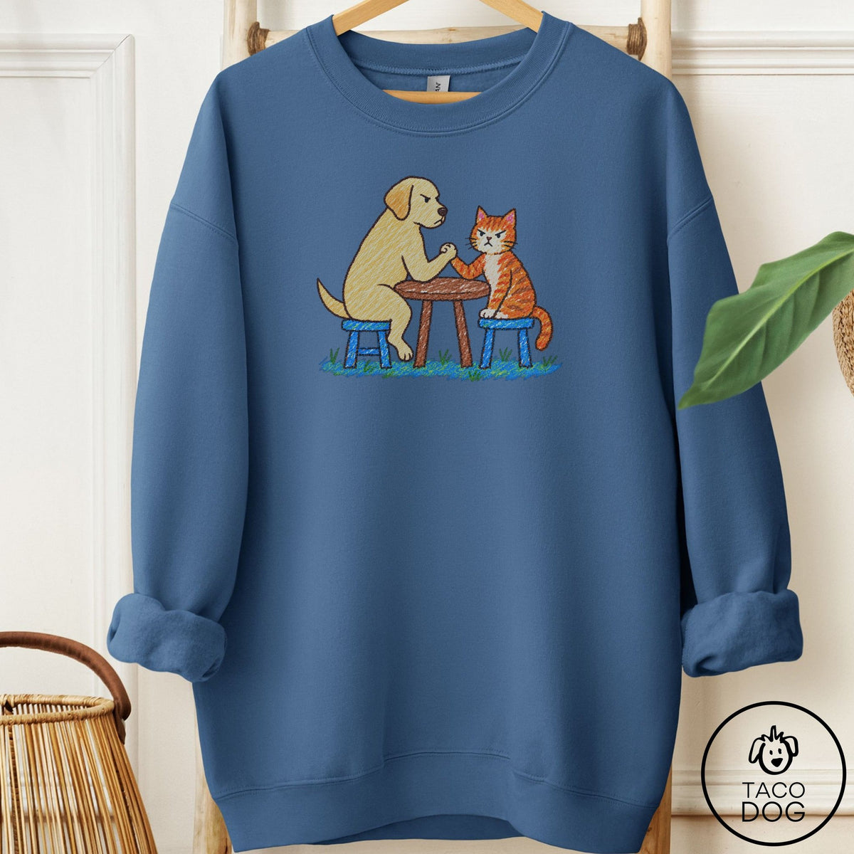 Labrador Retriever Arm Wrestling Sweatshirt Indigo Blue Taco-Dog