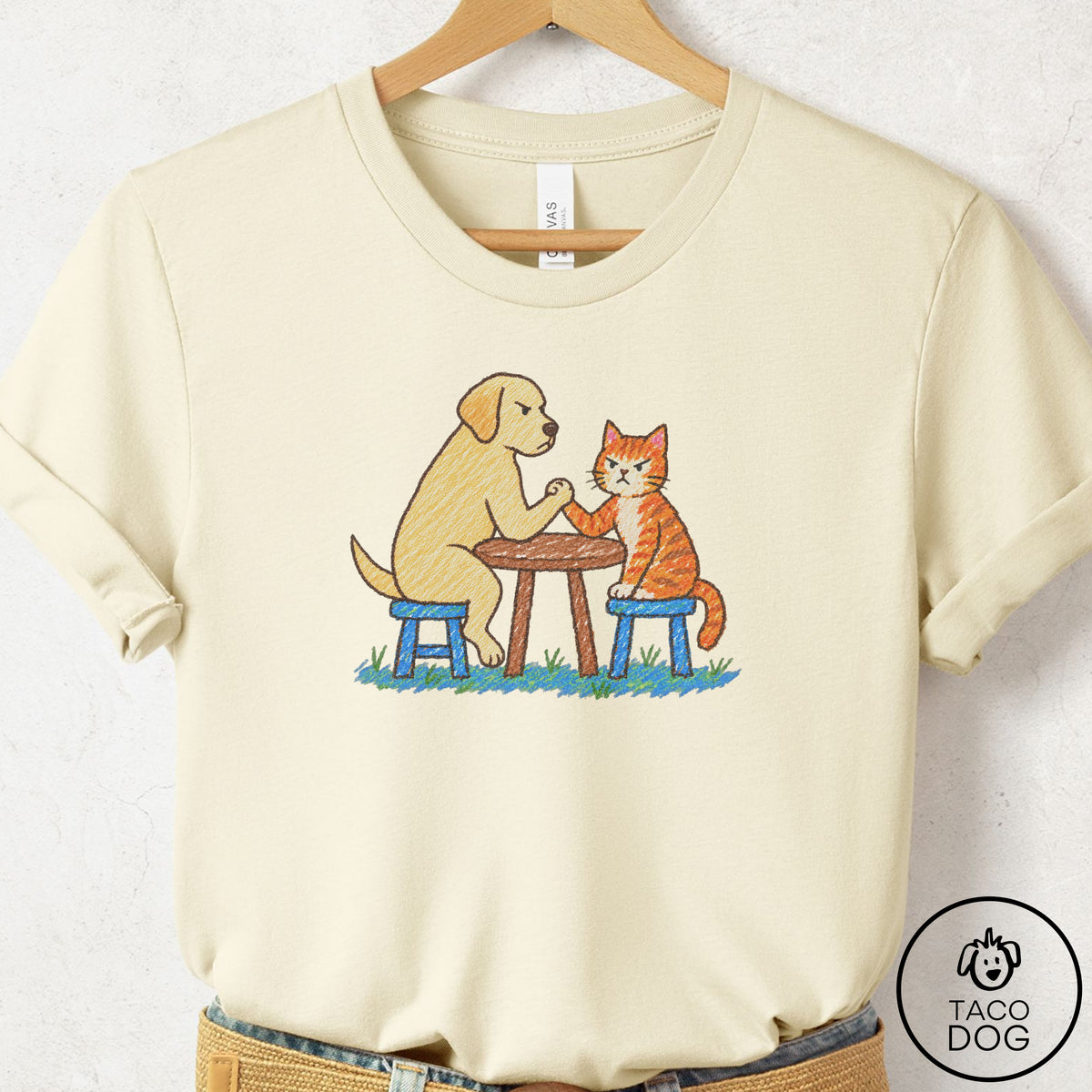 Labrador Retriever Arm Wrestling T-Shirt Natural Taco-Dog