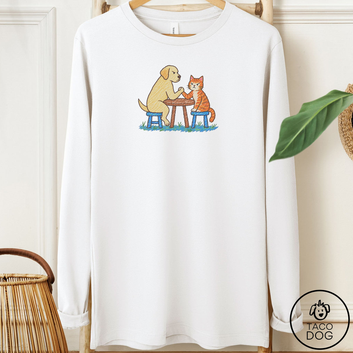Labrador Retriever Arm Wrestling Long Sleeve Tee White Taco-Dog