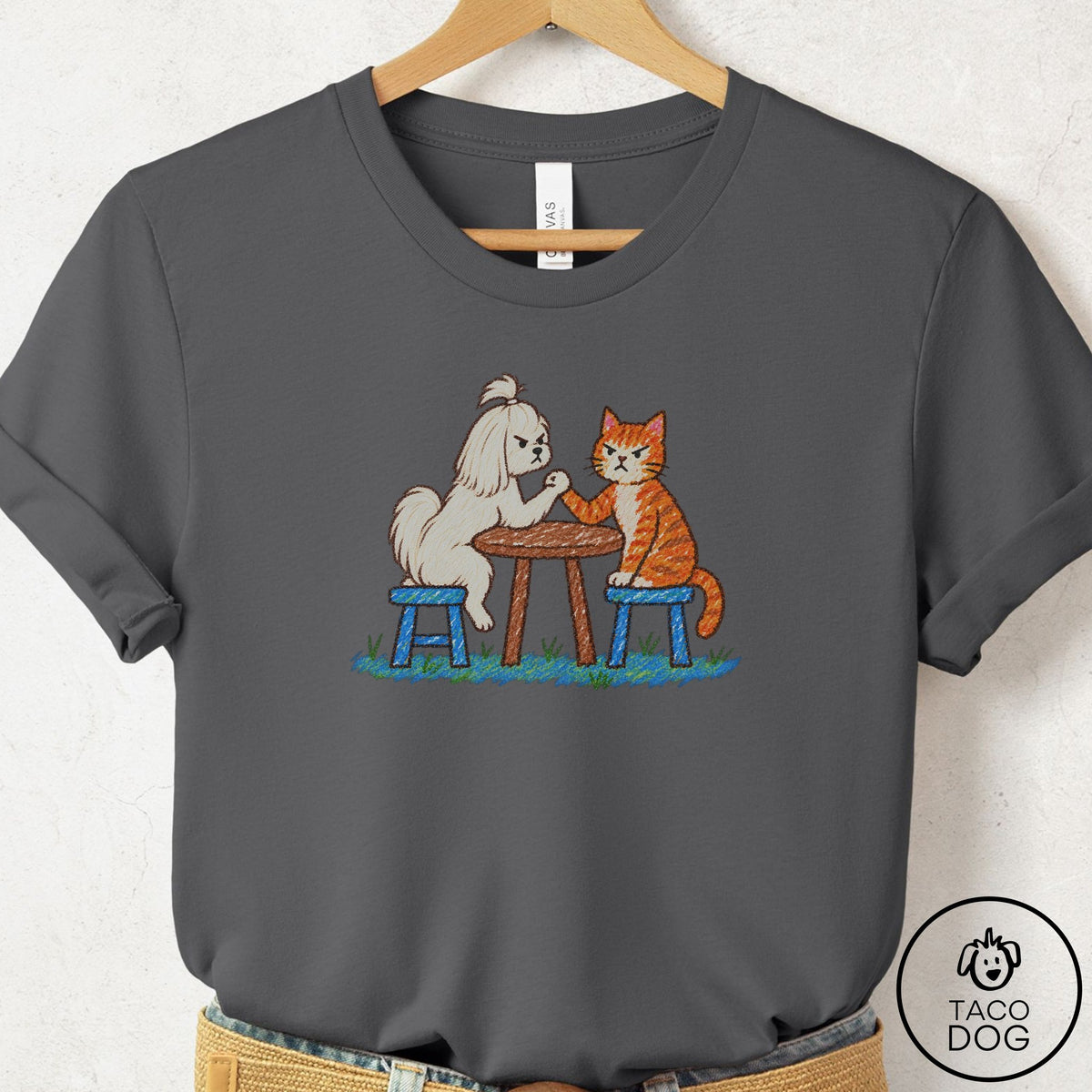 Maltese Arm Wrestling T-Shirt Asphalt Taco-Dog