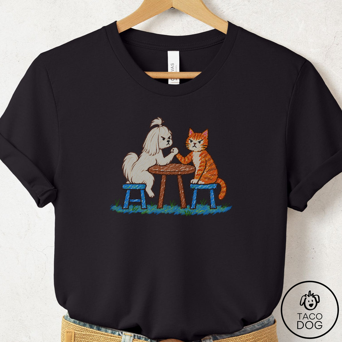 Maltese Arm Wrestling T-Shirt Black Taco-Dog