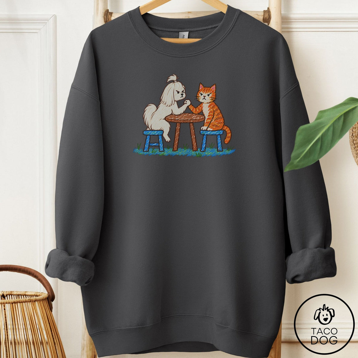 Maltese Arm Wrestling Sweatshirt Charcoal Taco-Dog