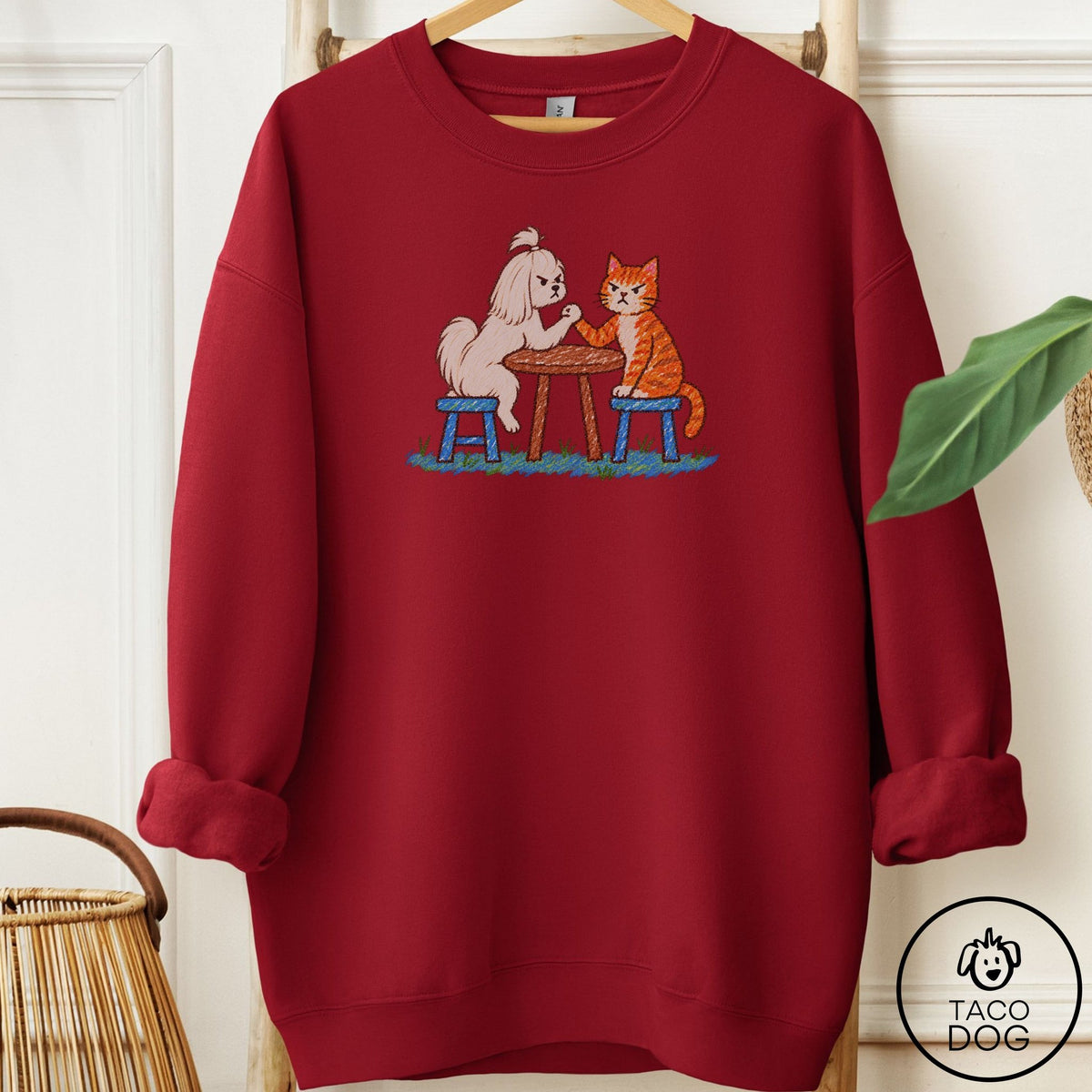 Maltese Arm Wrestling Sweatshirt Garnet Taco-Dog