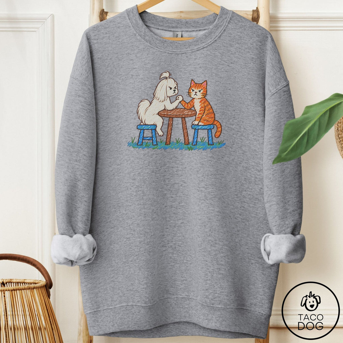 Maltese Arm Wrestling Sweatshirt Graphite Heather Taco-Dog