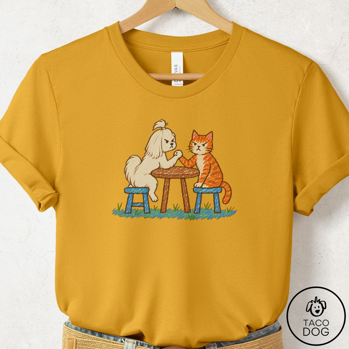 Maltese Arm Wrestling T-Shirt Mustard Taco-Dog