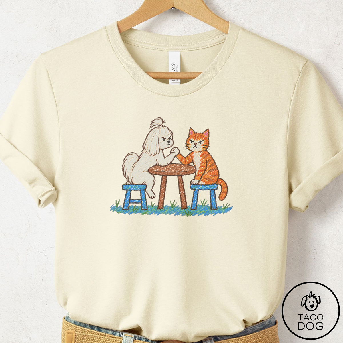 Maltese Arm Wrestling T-Shirt Natural Taco-Dog