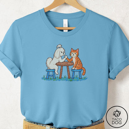 Maltese Arm Wrestling T-Shirt Ocean Blue Taco-Dog