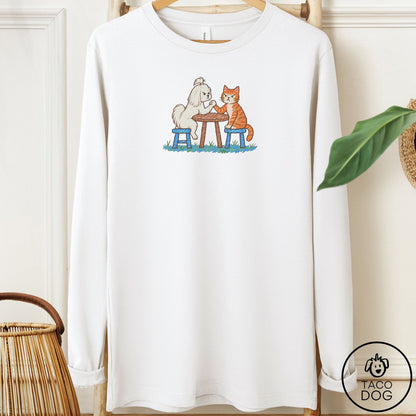 Maltese Arm Wrestling Long Sleeve Tee White Taco-Dog