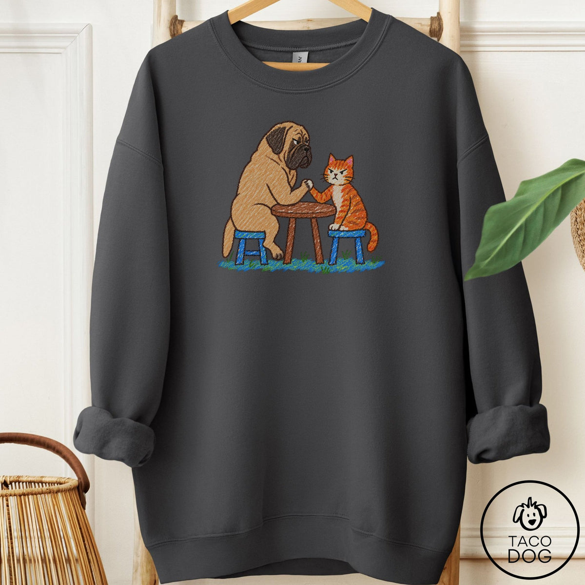 Mastiff Arm Wrestling Sweatshirt Charcoal Taco-Dog