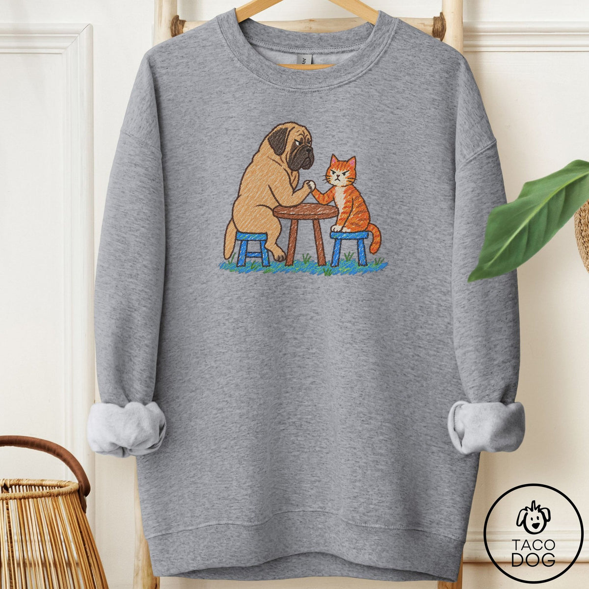 Mastiff Arm Wrestling Sweatshirt Graphite Heather Taco-Dog