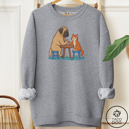 Mastiff Arm Wrestling Sweatshirt Graphite Heather Taco-Dog