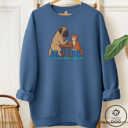 Mastiff Arm Wrestling Sweatshirt Indigo Blue Taco-Dog