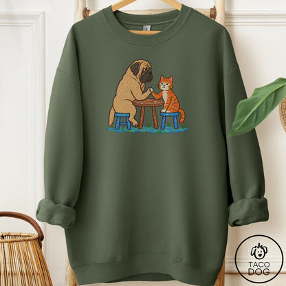 Mastiff Arm Wrestling Sweatshirt Military Green Taco-Dog