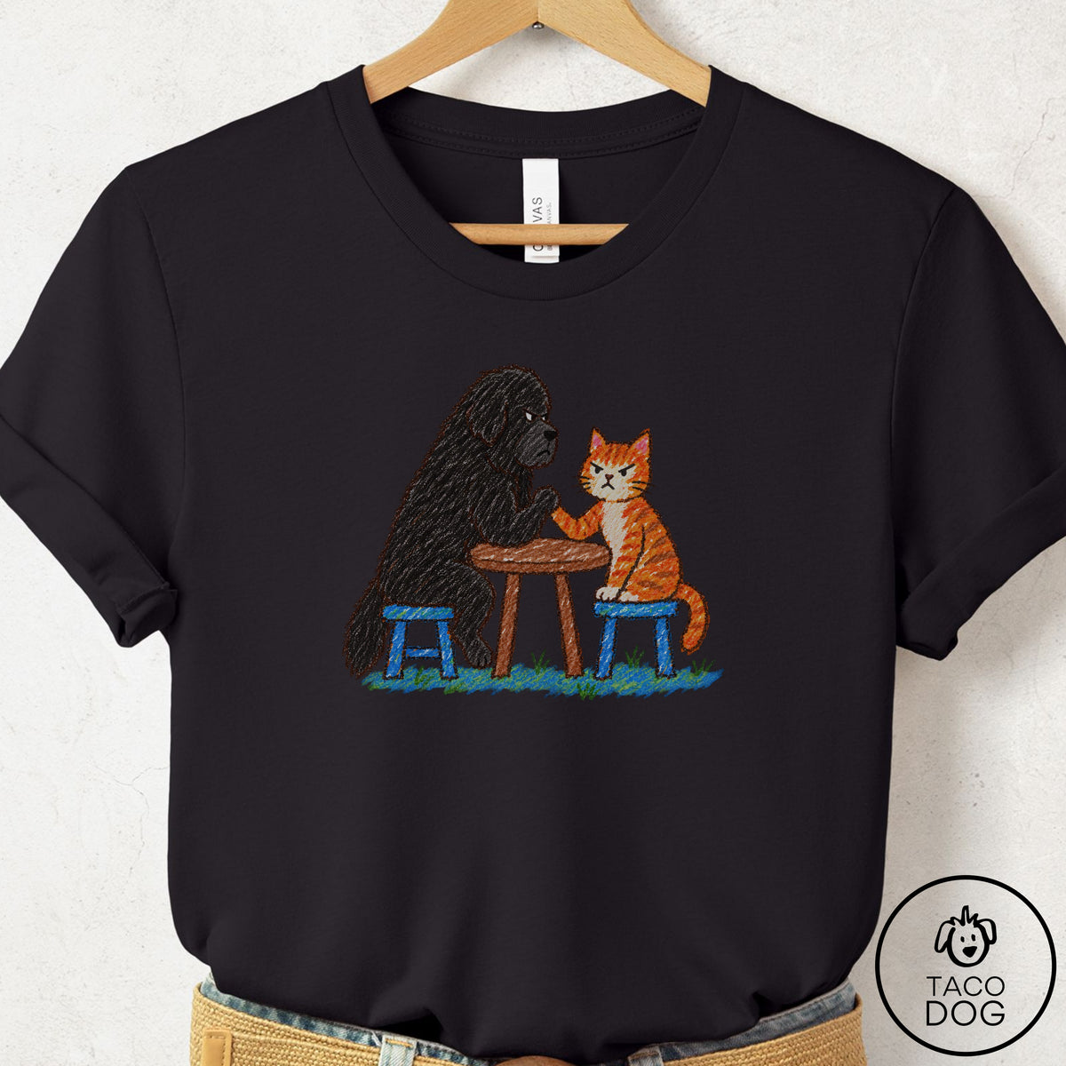 Newfoundland Arm Wrestling T-Shirt Black Taco-Dog