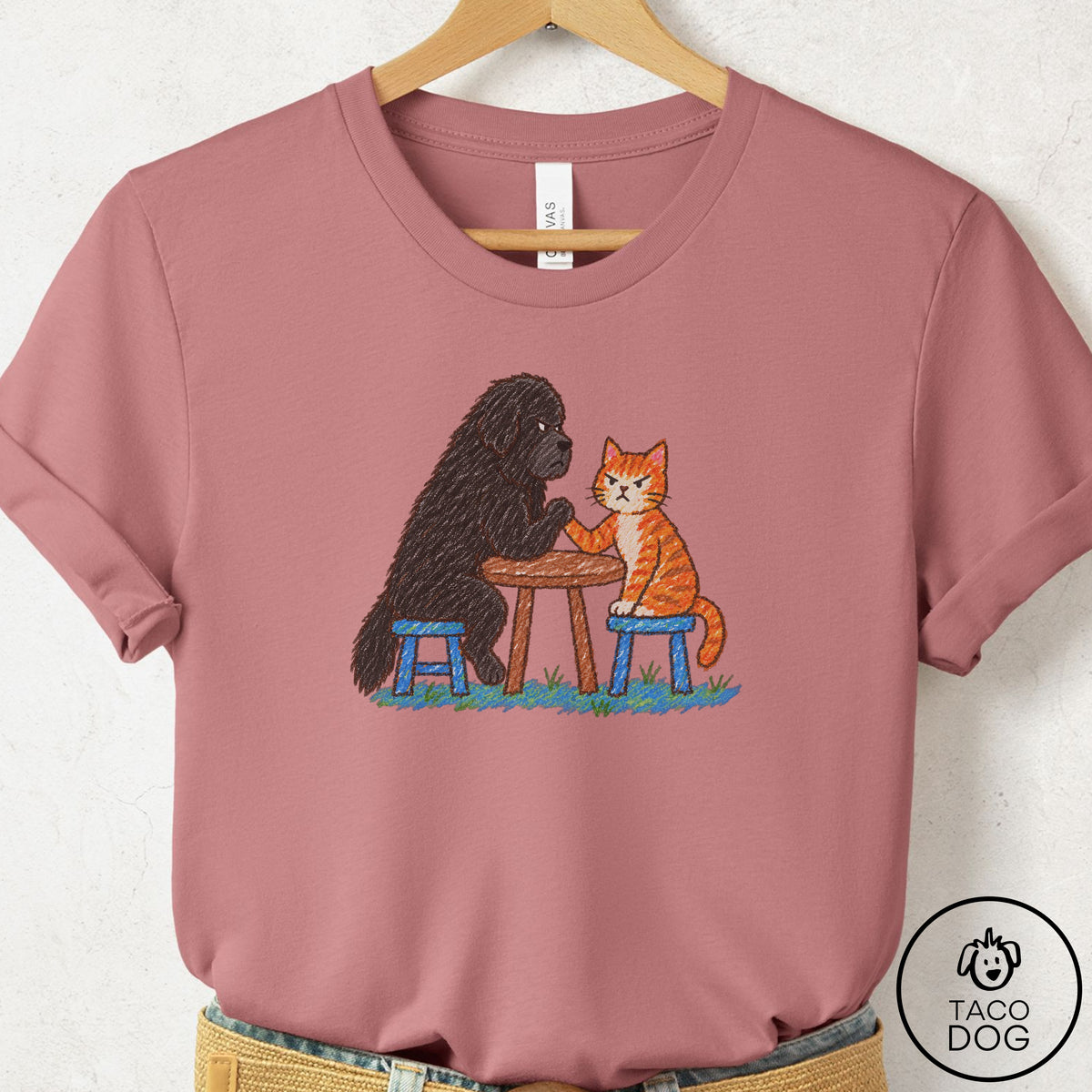 Newfoundland Arm Wrestling T-Shirt Mauve Taco-Dog