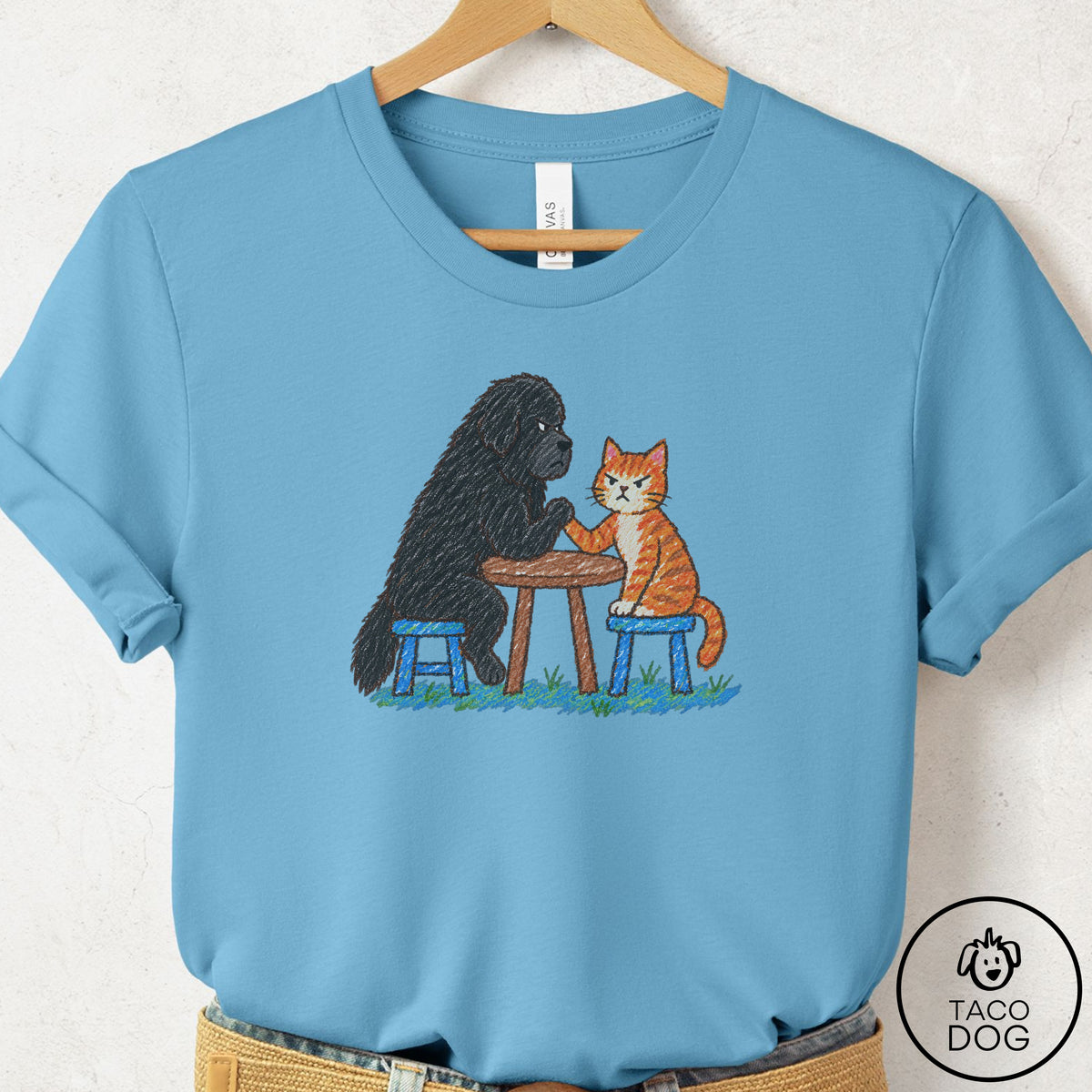 Newfoundland Arm Wrestling T-Shirt Ocean Blue Taco-Dog