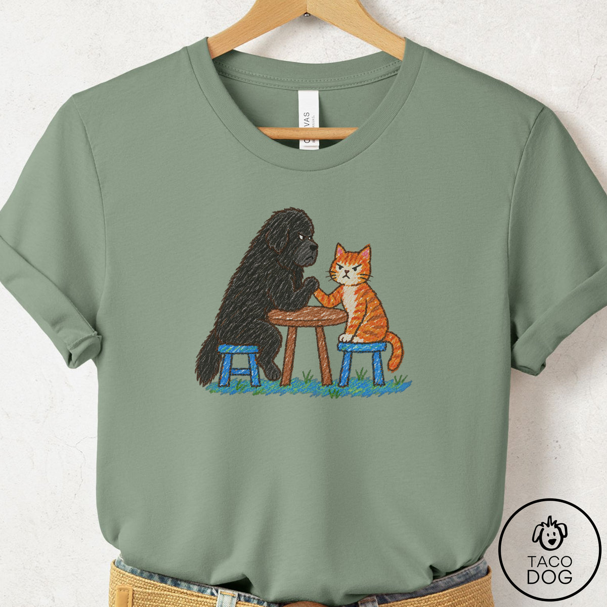 Newfoundland Arm Wrestling T-Shirt Sage Taco-Dog