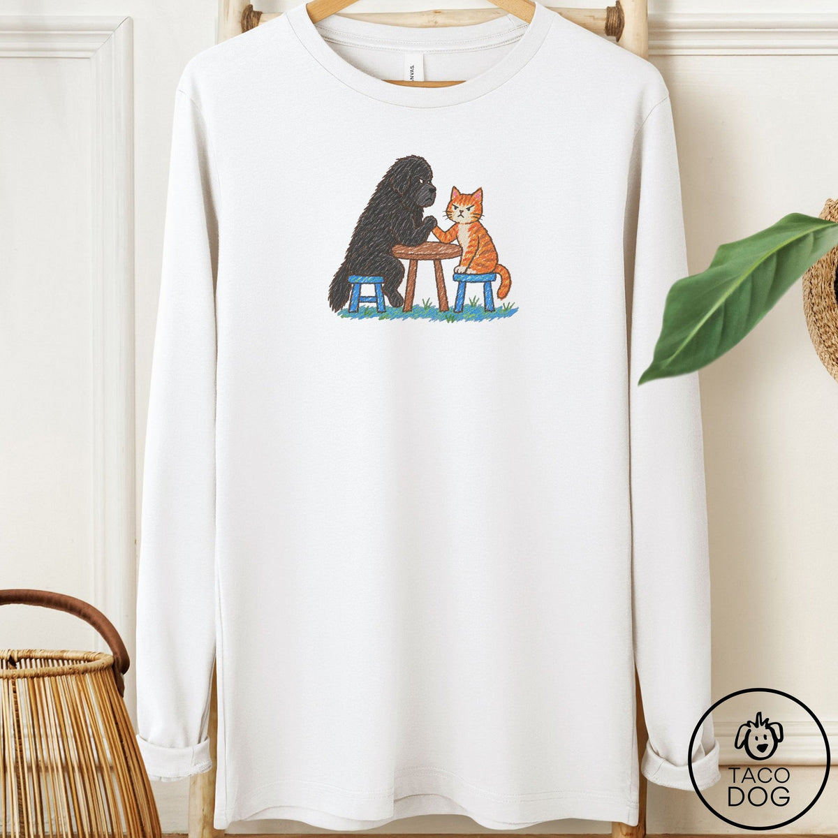 Newfoundland Arm Wrestling Long Sleeve Tee White Taco-Dog