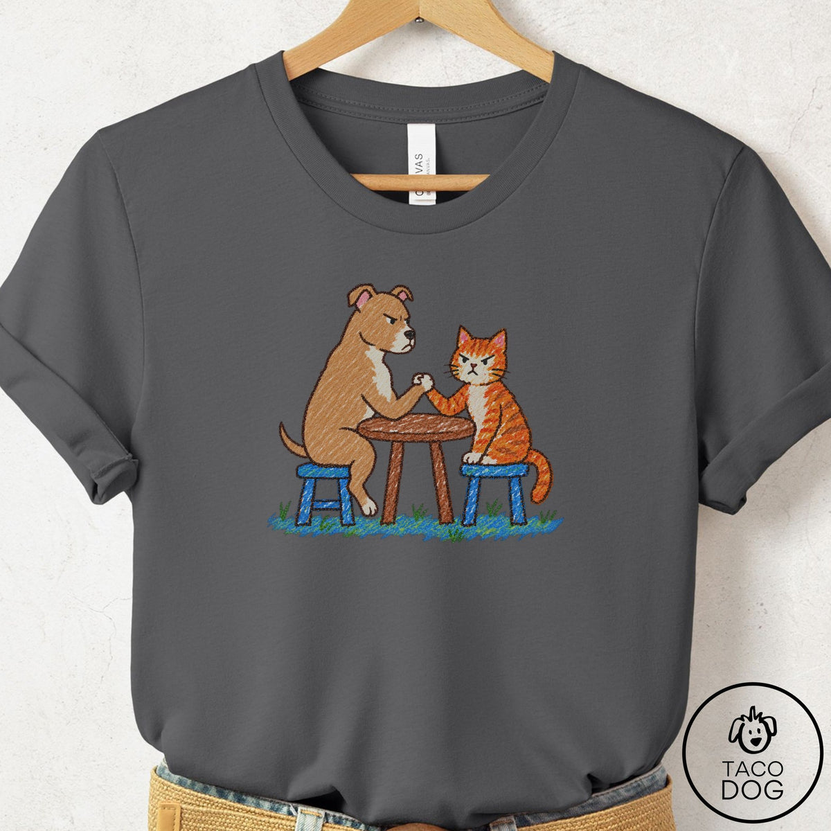 Pitbull Arm Wrestling T-Shirt Asphalt Taco-Dog