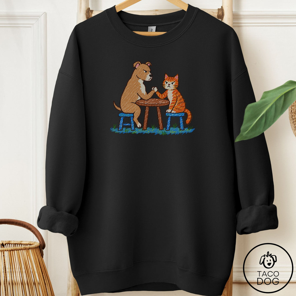 Pitbull Arm Wrestling Sweatshirt Black Taco-Dog