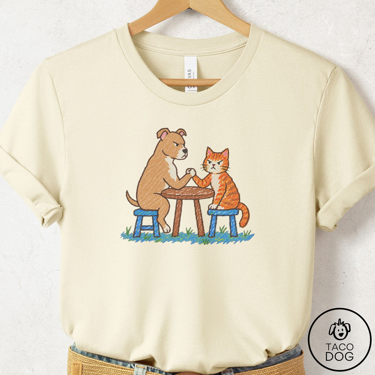 Pitbull Arm Wrestling T-Shirt Natural Taco-Dog