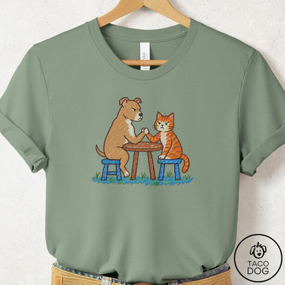 Pitbull Arm Wrestling T-Shirt Sage Taco-Dog