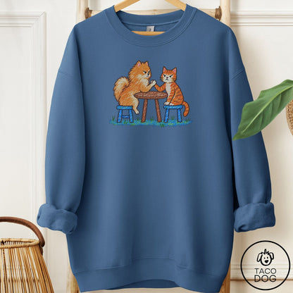Pomeranian Arm Wrestling Sweatshirt Indigo Blue Taco-Dog