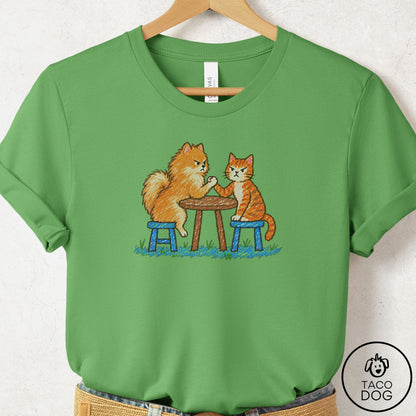 Pomeranian Arm Wrestling T-Shirt Leaf Taco-Dog