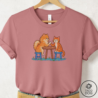 Pomeranian Arm Wrestling T-Shirt Mauve Taco-Dog
