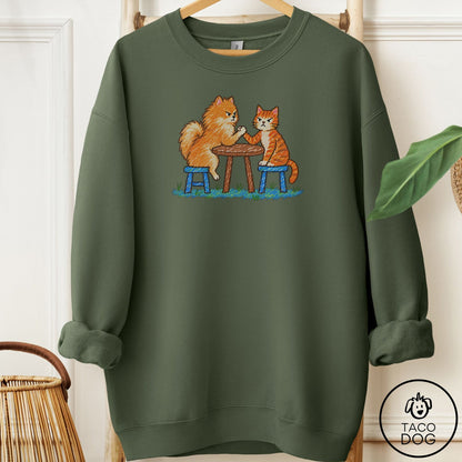 Pomeranian Arm Wrestling Sweatshirt Military Green Taco-Dog