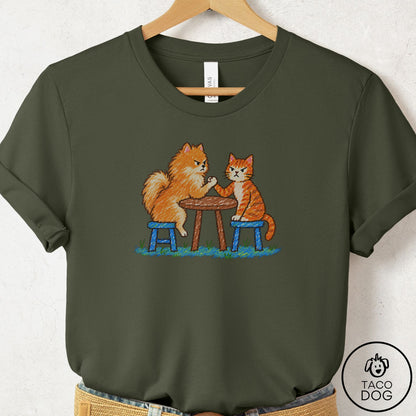 Pomeranian Arm Wrestling T-Shirt Military Green Taco-Dog