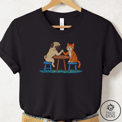 Pug Arm Wrestling T-Shirt Black Taco-Dog