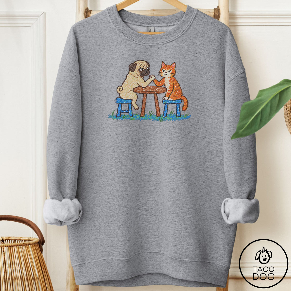 Pug Arm Wrestling Sweatshirt Graphite Heather Taco-Dog