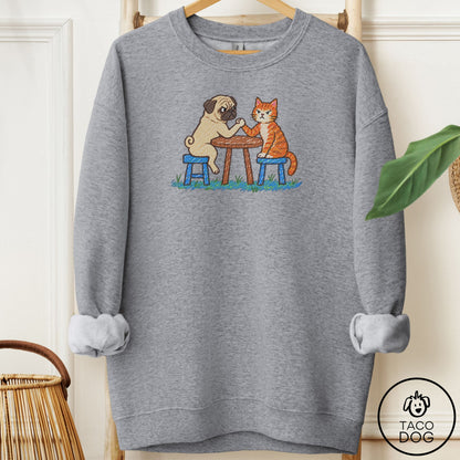 Pug Arm Wrestling Sweatshirt Graphite Heather Taco-Dog