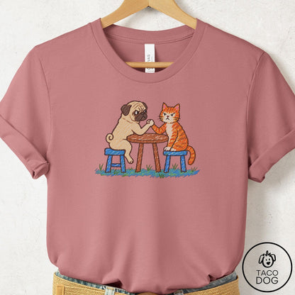 Pug Arm Wrestling T-Shirt Mauve Taco-Dog