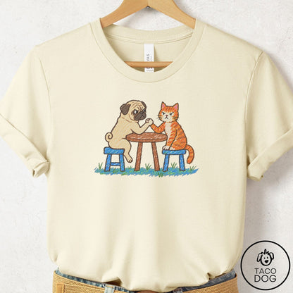 Pug Arm Wrestling T-Shirt Natural Taco-Dog