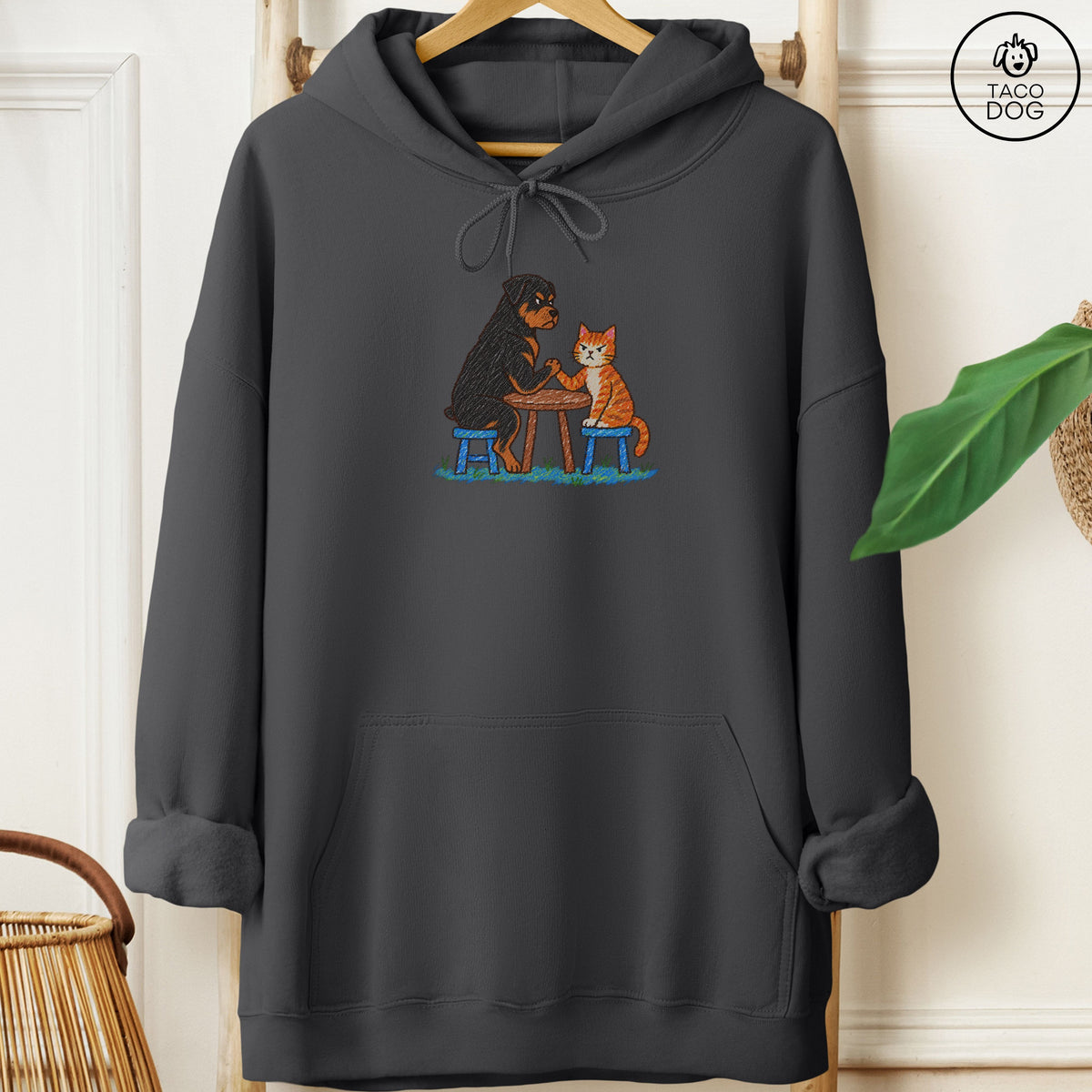 Rottweiler Arm Wrestling Hoodie Charcoal Taco-Dog