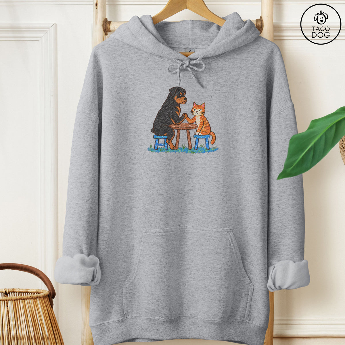 Rottweiler Arm Wrestling Hoodie Graphite Heather Taco-Dog