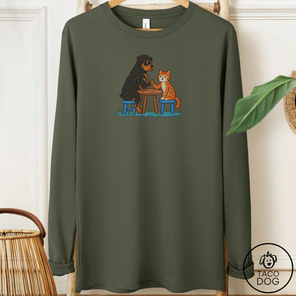 Rottweiler Arm Wrestling Long Sleeve Tee Military Green Taco-Dog