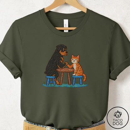 Rottweiler Arm Wrestling T-Shirt Military Green Taco-Dog