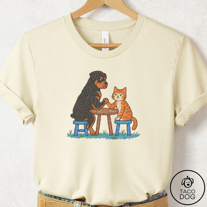 Rottweiler Arm Wrestling T-Shirt Natural Taco-Dog