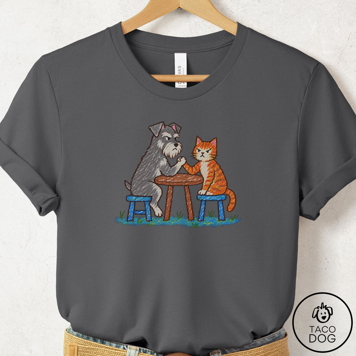 Schnauzer Arm Wrestling T-Shirt Asphalt Taco-Dog