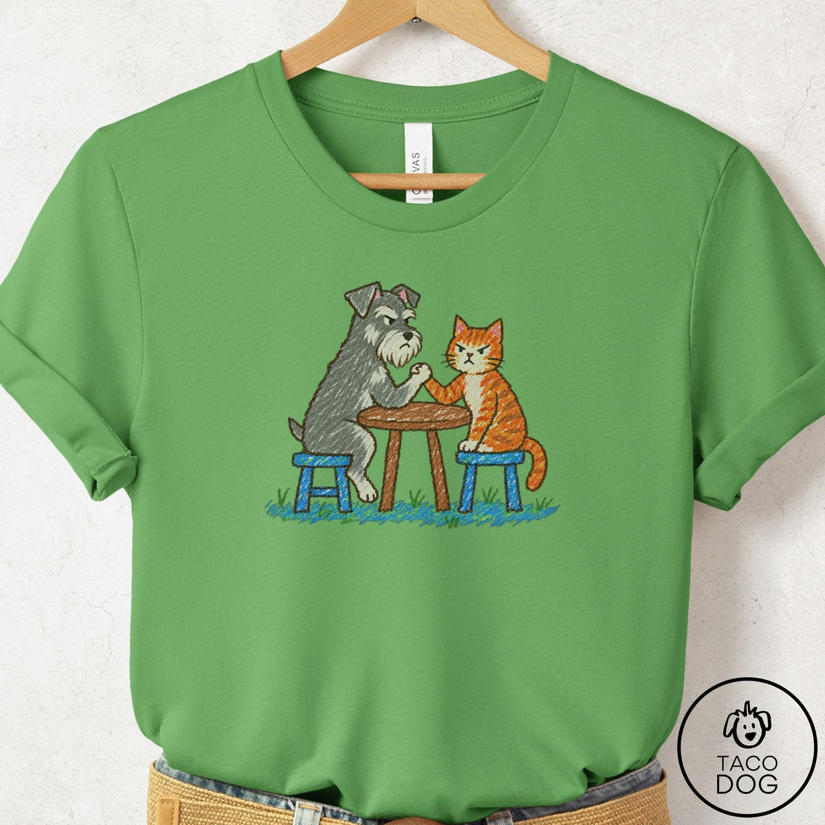 Schnauzer Arm Wrestling T-Shirt Leaf Taco-Dog
