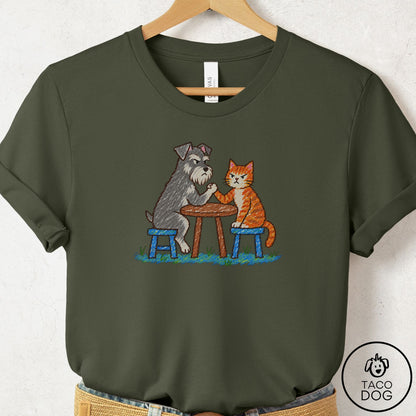 Schnauzer Arm Wrestling T-Shirt Military Green Taco-Dog