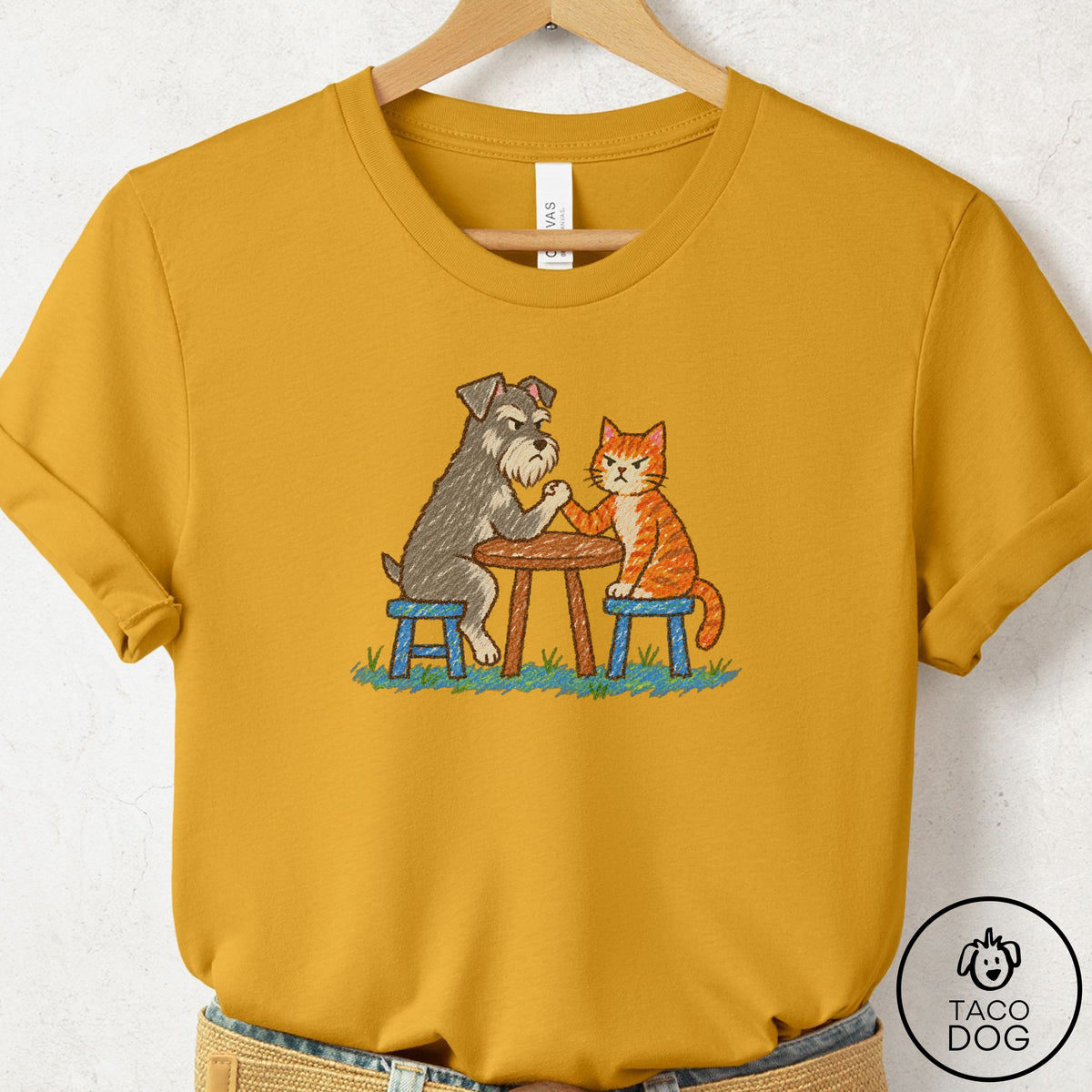 Schnauzer Arm Wrestling T-Shirt Mustard Taco-Dog