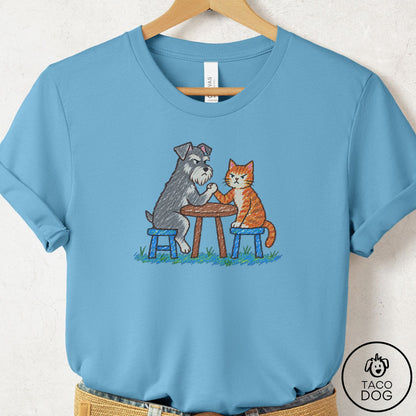 Schnauzer Arm Wrestling T-Shirt Ocean Blue Taco-Dog
