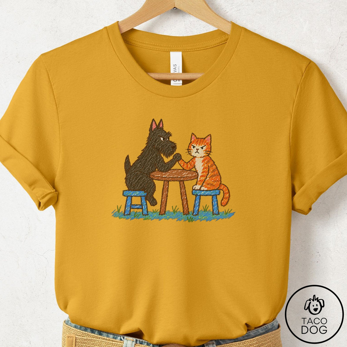 Scottie Arm Wrestling T-Shirt Mustard Taco-Dog