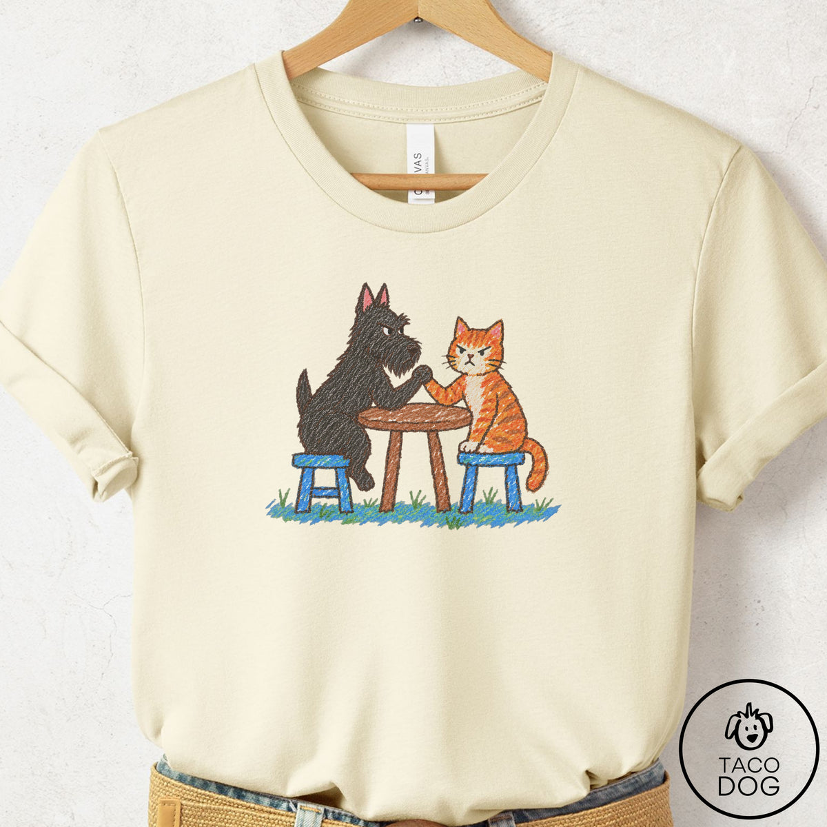 Scottie Arm Wrestling T-Shirt Natural Taco-Dog